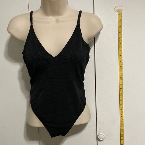 LEITH Black Textured One Piece Swimsuit V Neck Plunge Back Womens Medium - Picture 4 of 13
